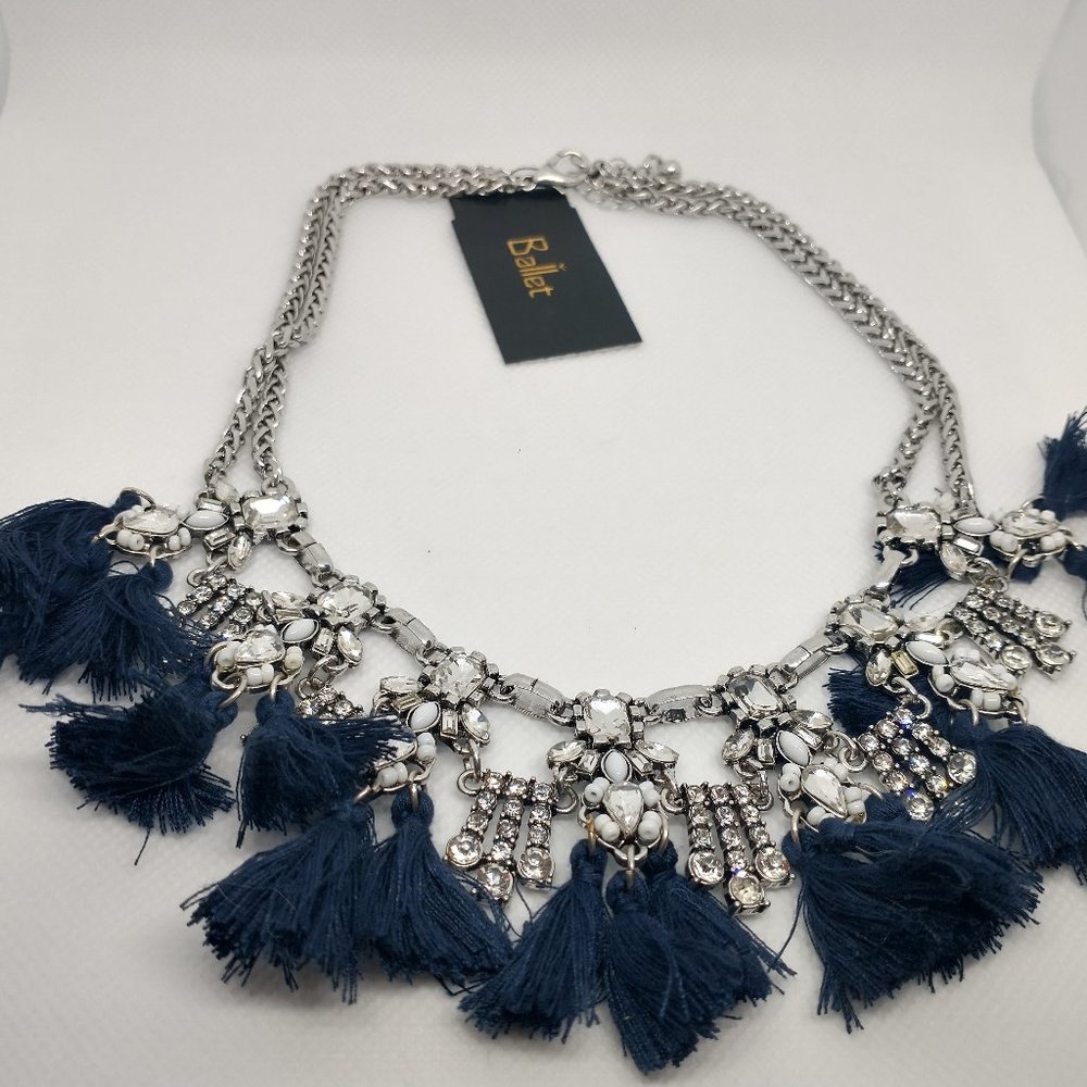 Silver-Tone Chain Necklace with Black Tassels